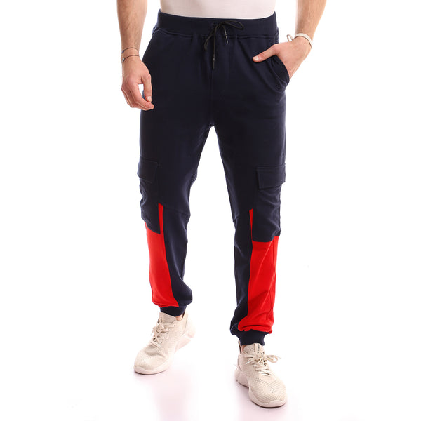 Elastic Ankles Red & Navy Blue Knee Pockets Joggers