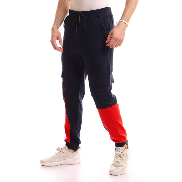 Elastic Ankles Red & Navy Blue Knee Pockets Joggers
