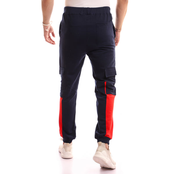Elastic Ankles Red & Navy Blue Knee Pockets Joggers
