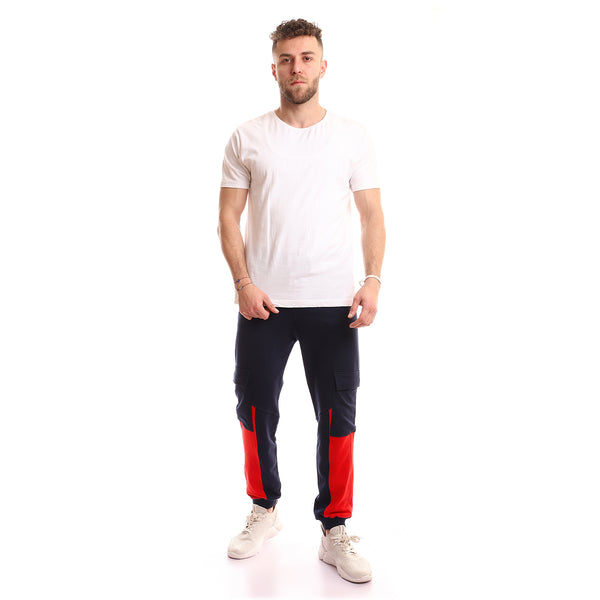 Elastic Ankles Red & Navy Blue Knee Pockets Joggers