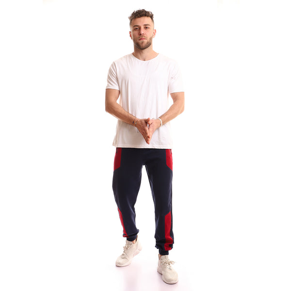 Adjustable Drawstring Bi-Tone Joggers - Navy Blue & Blood Red