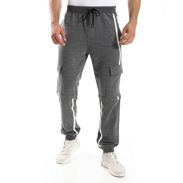 Heather Dark Grey Elastic Waist With Drawstring Joggers