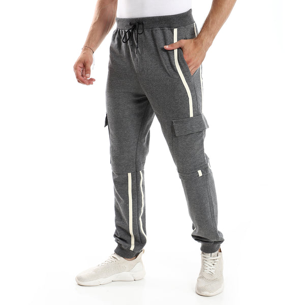 Heather Dark Grey Elastic Waist With Drawstring Joggers