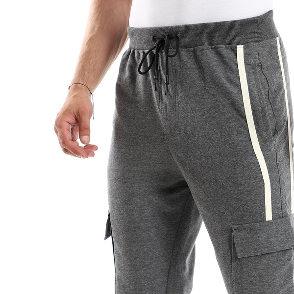 Heather Dark Grey Elastic Waist With Drawstring Joggers