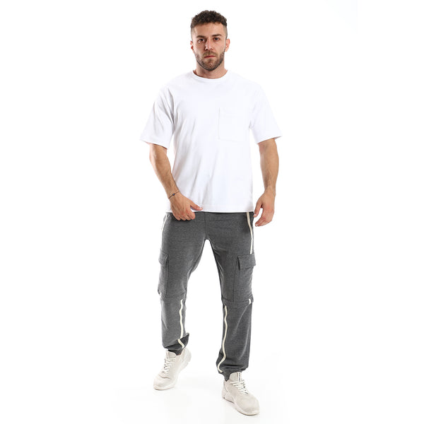 Heather Dark Grey Elastic Waist With Drawstring Joggers