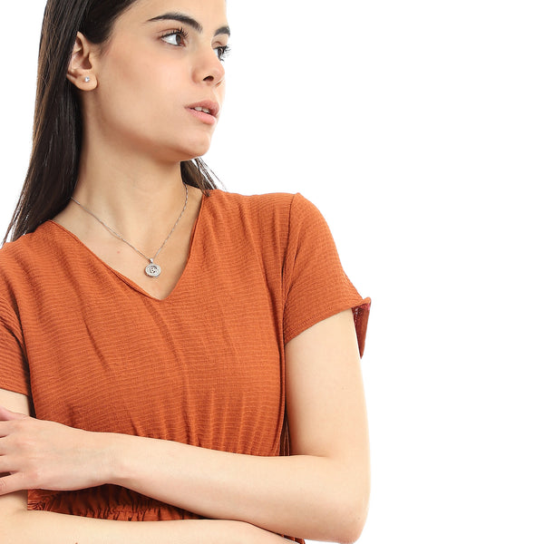 Side Slits Cap Sleeves Dress - Burnt Orange