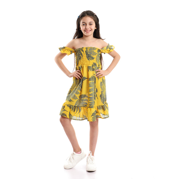 Mustard & Blue Leaves Patterned Dress