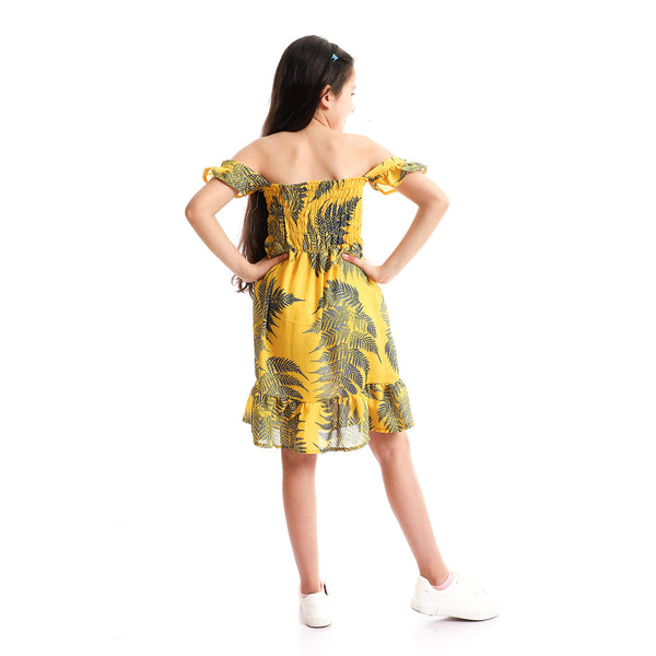 Mustard & Blue Leaves Patterned Dress
