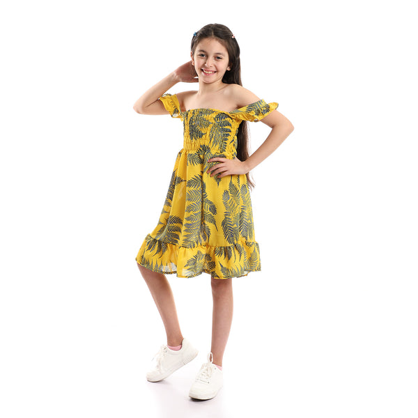 Mustard & Blue Leaves Patterned Dress