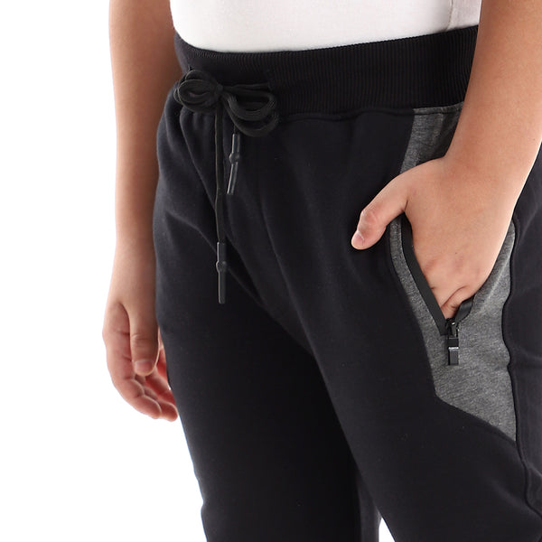 Black & Heather Grey Zipper Side Pockets Sweatpants