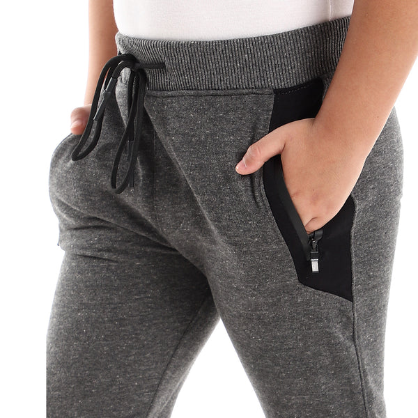 Heather Grey Zipper Side Pockets Sweatpants