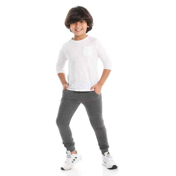 Boys Slip On Pants with Adjustable Drawstrings - Heather Charcoal