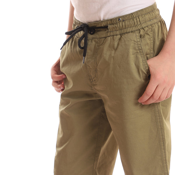 Olive Knee Length Slash Pockets Boy Shorts