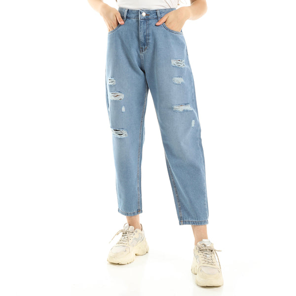 Light Blue High Waist Casual Ripped Jeans