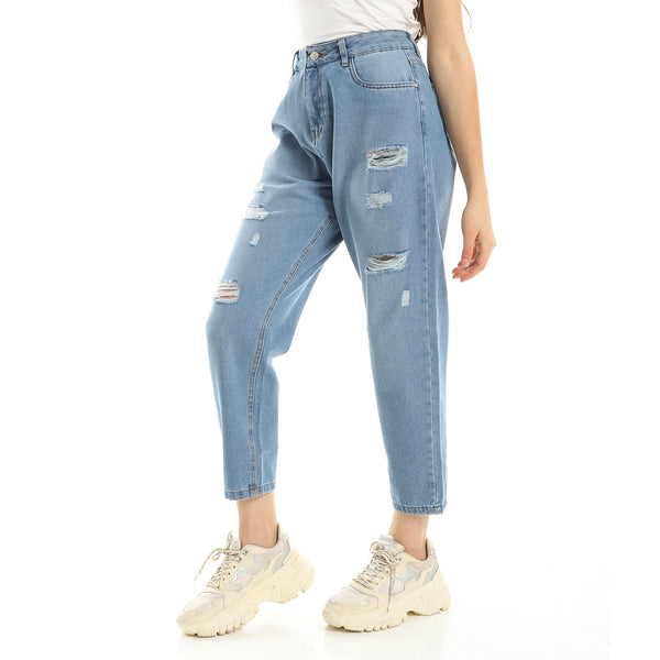 Light Blue High Waist Casual Ripped Jeans