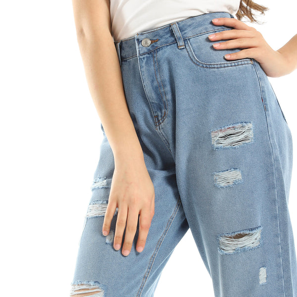 Light Blue High Waist Casual Ripped Jeans