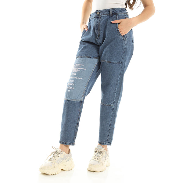 Standard Blue Front Printed Casual Mom Fit Jeans