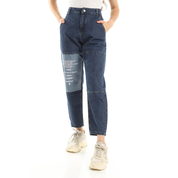 Thigh Printed Mom Fit Jeans - Classic Indigo