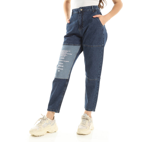 Thigh Printed Mom Fit Jeans - Classic Indigo