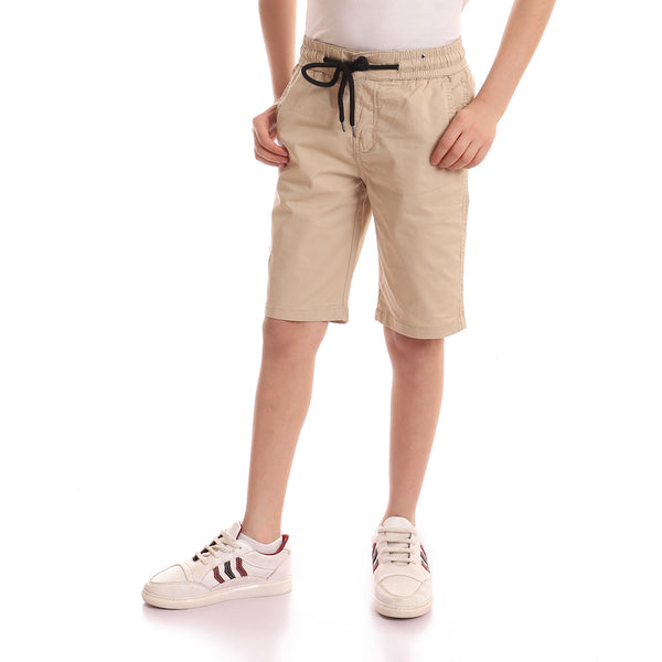 Knee Length Back Pockets Plain Beige Shorts