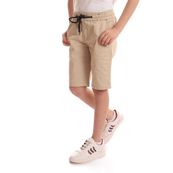 Knee Length Back Pockets Plain Beige Shorts