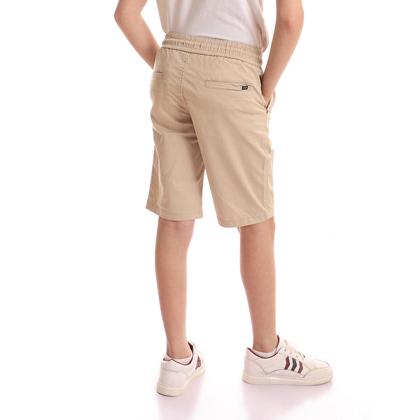 Knee Length Back Pockets Plain Beige Shorts