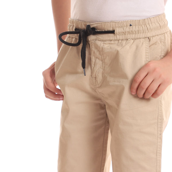 Knee Length Back Pockets Plain Beige Shorts