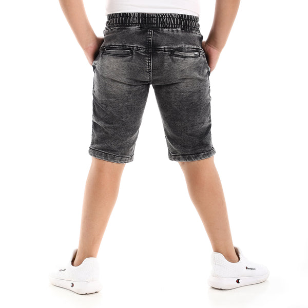 Side Pockets Washed Grey Knee Length Denim Shorts