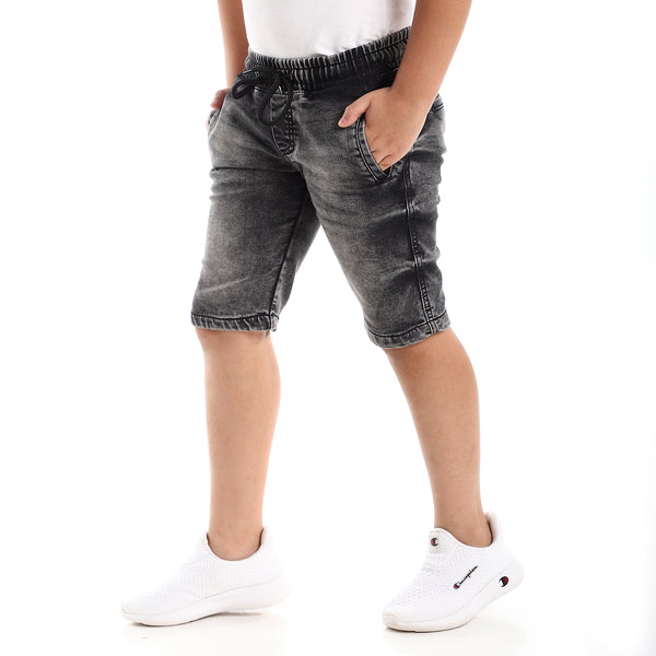 Side Pockets Washed Grey Knee Length Denim Shorts