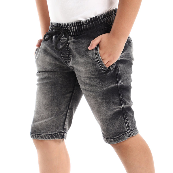 Side Pockets Washed Grey Knee Length Denim Shorts
