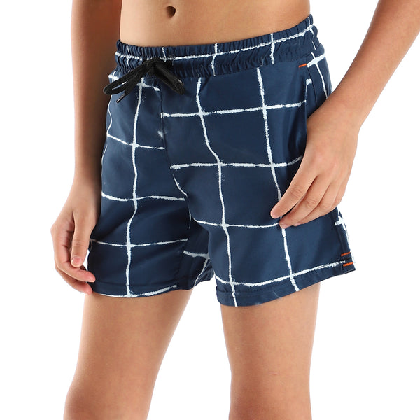 Boys Summer Elastic Waist Swim Shorts - Navy Blue