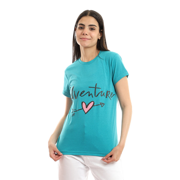 Teal Green Slip On "Adventure" Printed T-Shirt