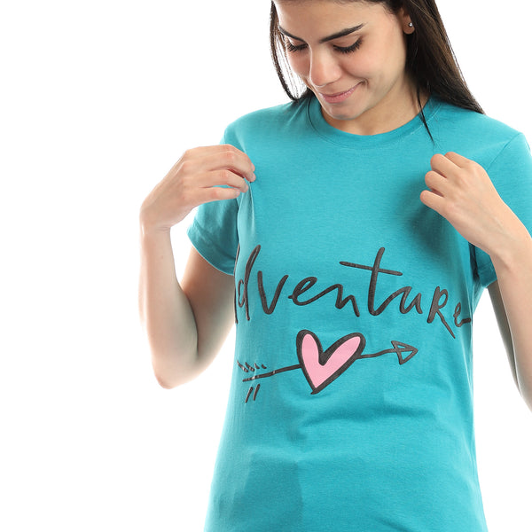 Teal Green Slip On "Adventure" Printed T-Shirt