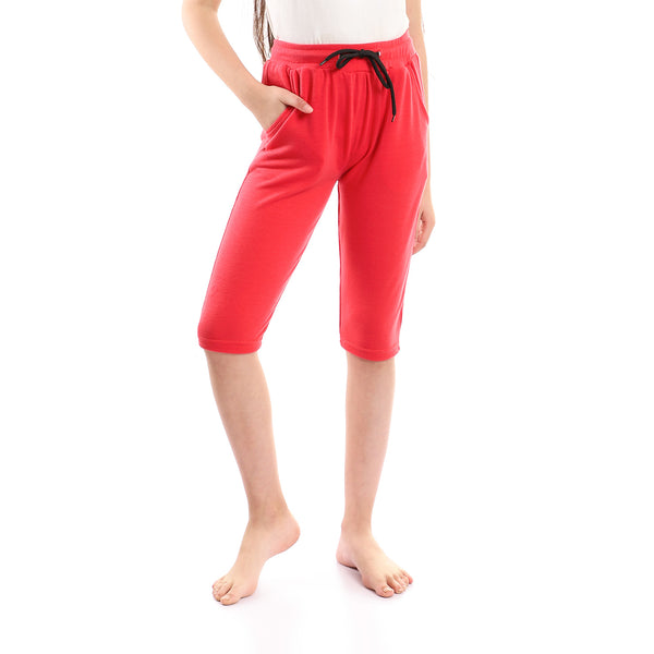 Watermelon Elastic Waist Plain Cotton Pantacourt