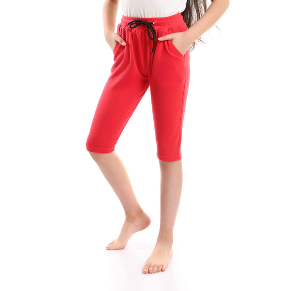 Watermelon Elastic Waist Plain Cotton Pantacourt