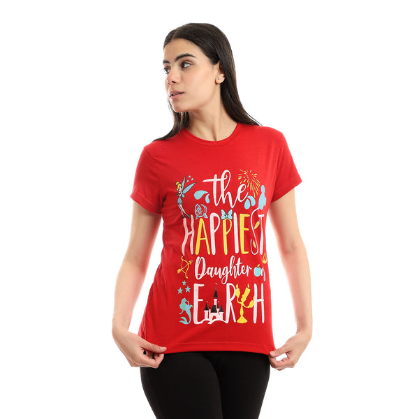 Women's T-Shirt With Printed Half Sleeves_Red