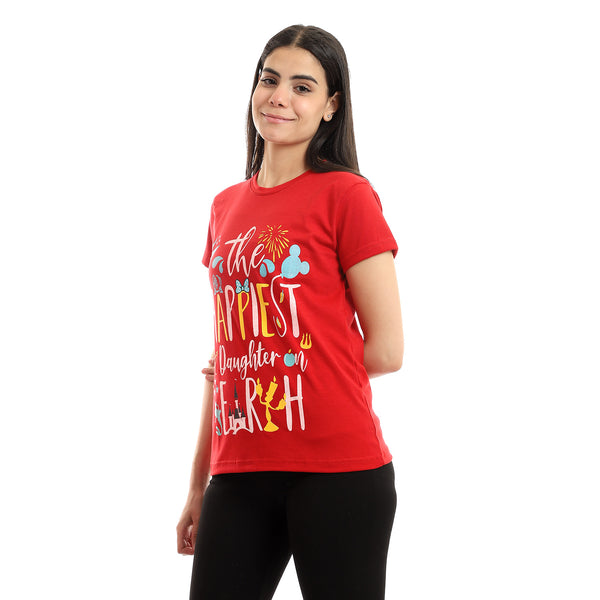 Women's T-Shirt With Printed Half Sleeves_Red