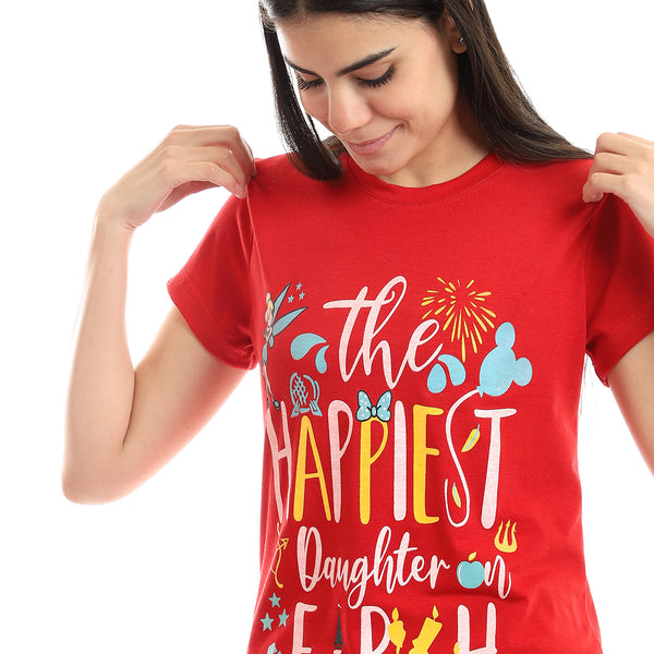 Women's T-Shirt With Printed Half Sleeves_Red