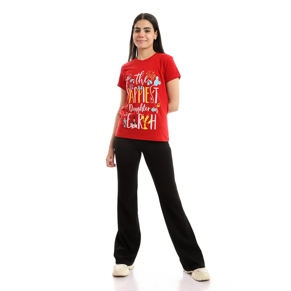 Women's T-Shirt With Printed Half Sleeves_Red