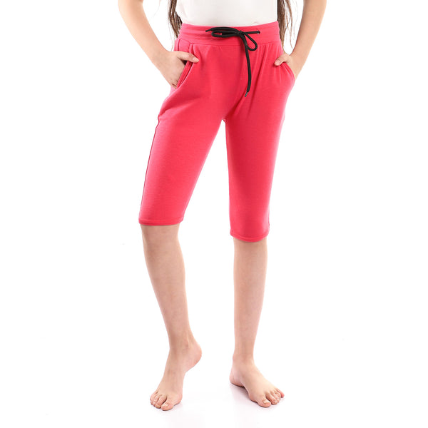 Cotton Plain Fuchsia Elastic Waist Pantacourt