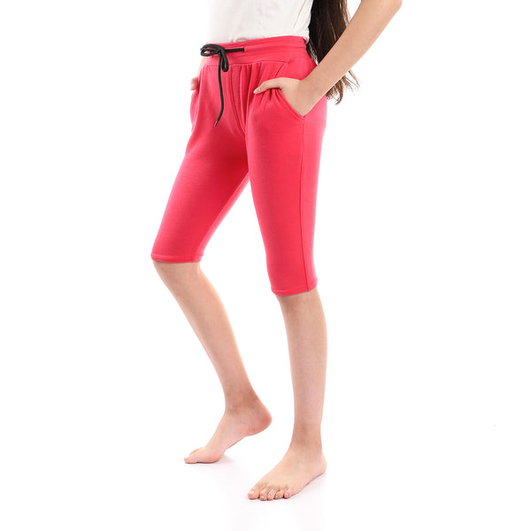 Cotton Plain Fuchsia Elastic Waist Pantacourt