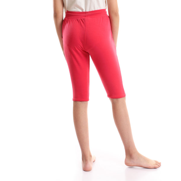 Cotton Plain Fuchsia Elastic Waist Pantacourt