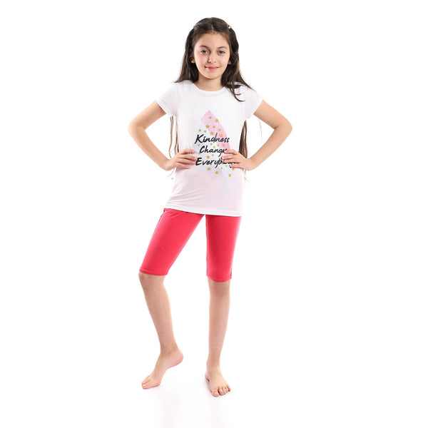 Cotton Plain Fuchsia Elastic Waist Pantacourt