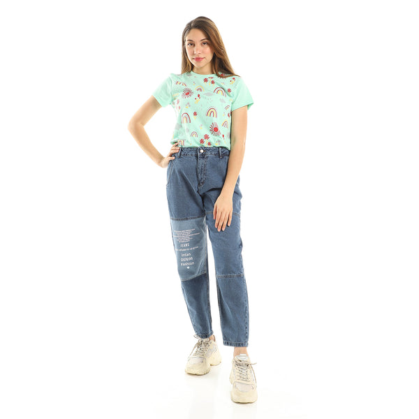 "Ca Va Bien Aller" PrintedSummer T-Shirt - Light Mint