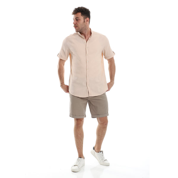 Gabardine Fly Zip Button Plain Short - Dark Beige