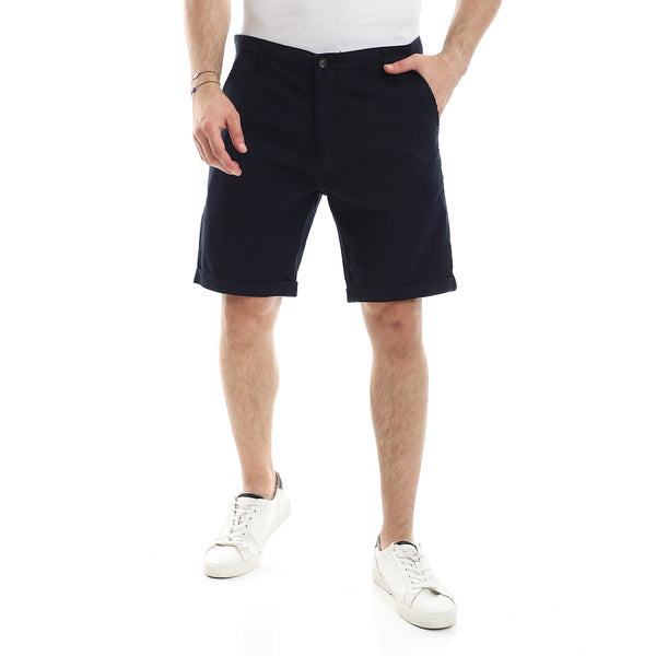 Casual Plain Regular Fit Gabardine Short - Navy Blue