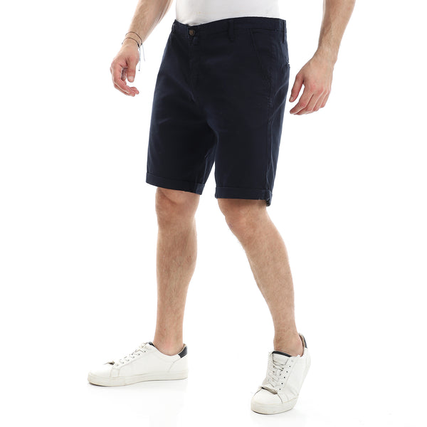 Casual Plain Regular Fit Gabardine Short - Navy Blue