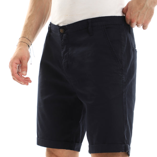 Casual Plain Regular Fit Gabardine Short - Navy Blue