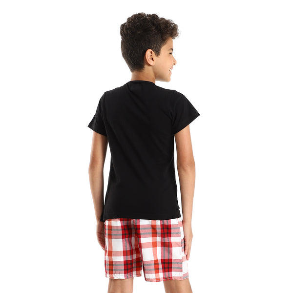 Boys Short Sleeves Cotton Pajama Set - Black & Orange