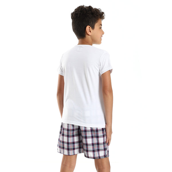 Boys V-Neck Shorts Pajama Set - Navy Blue & White